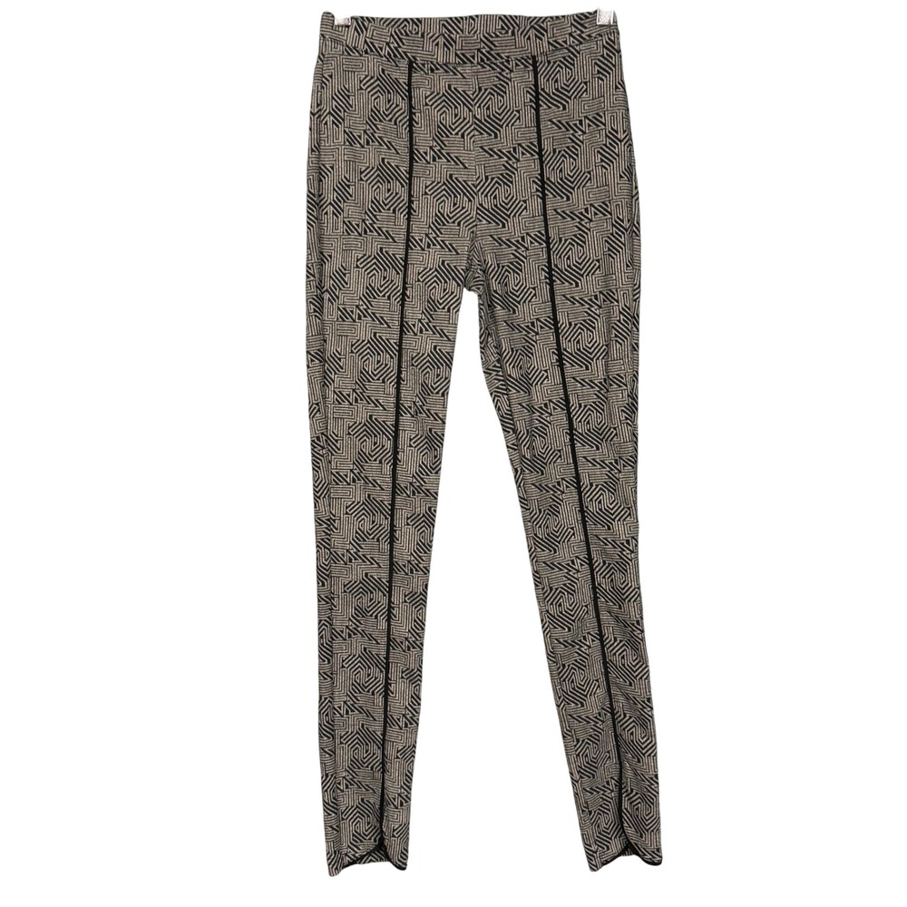 Joseph Ribkoff Pants Womens 4 Black Tan Geometric Print Skinny Split Hem Stretch